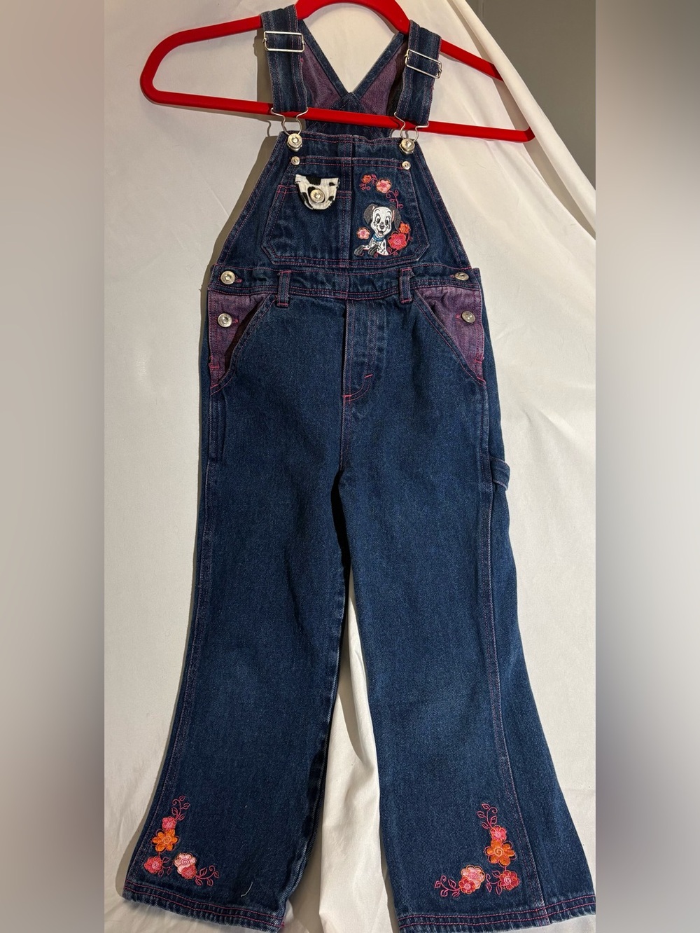 RARE Vintage Disney 102 Dalmatians Overalls Girls 5/6X Y2K Embroidered Denim